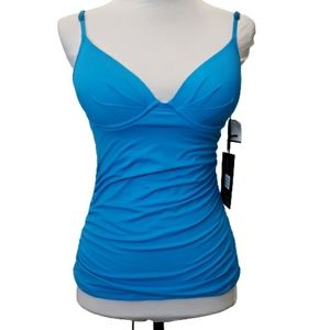 SKYE Tankini Shirred Swimsuit Top Turquoise Blue Size Small
